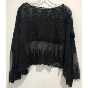 Free People Mesh Floral Embroidered Black Blouse